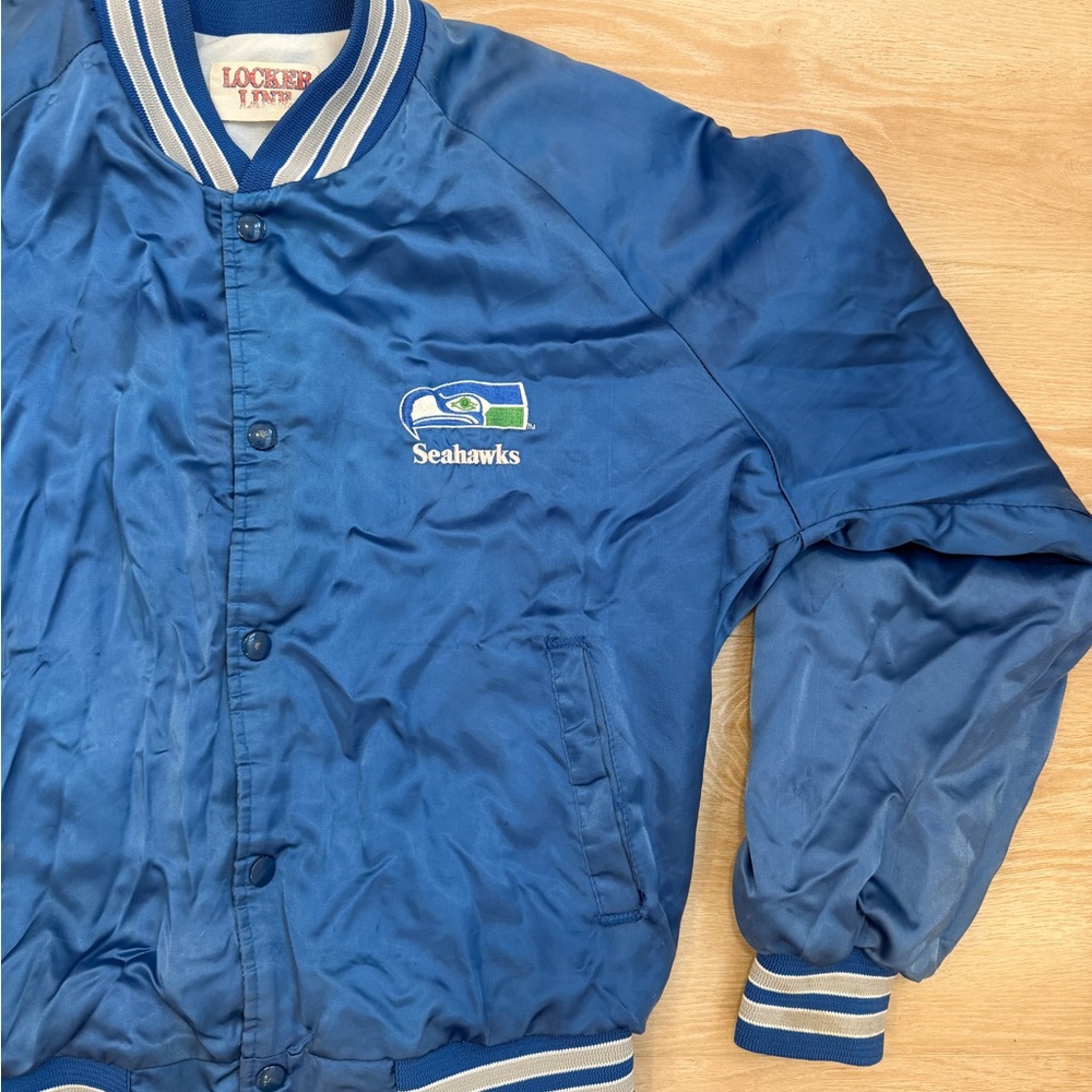 Vintage Seattle Seahawks Blue Satin Bomber Jacket by Locker Life